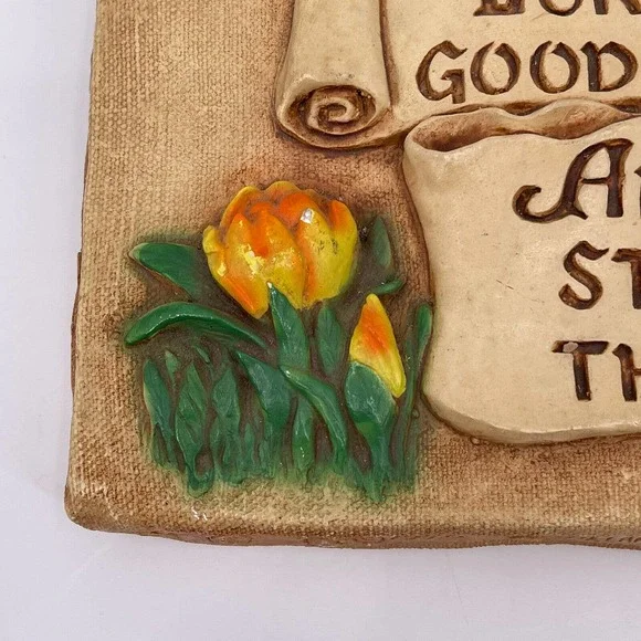 Scroll Heavy Plaque Wait on the Lord Psalm 27:14 H.A. Larsen 1946 Chalk Plaster - Picture 7 of 12